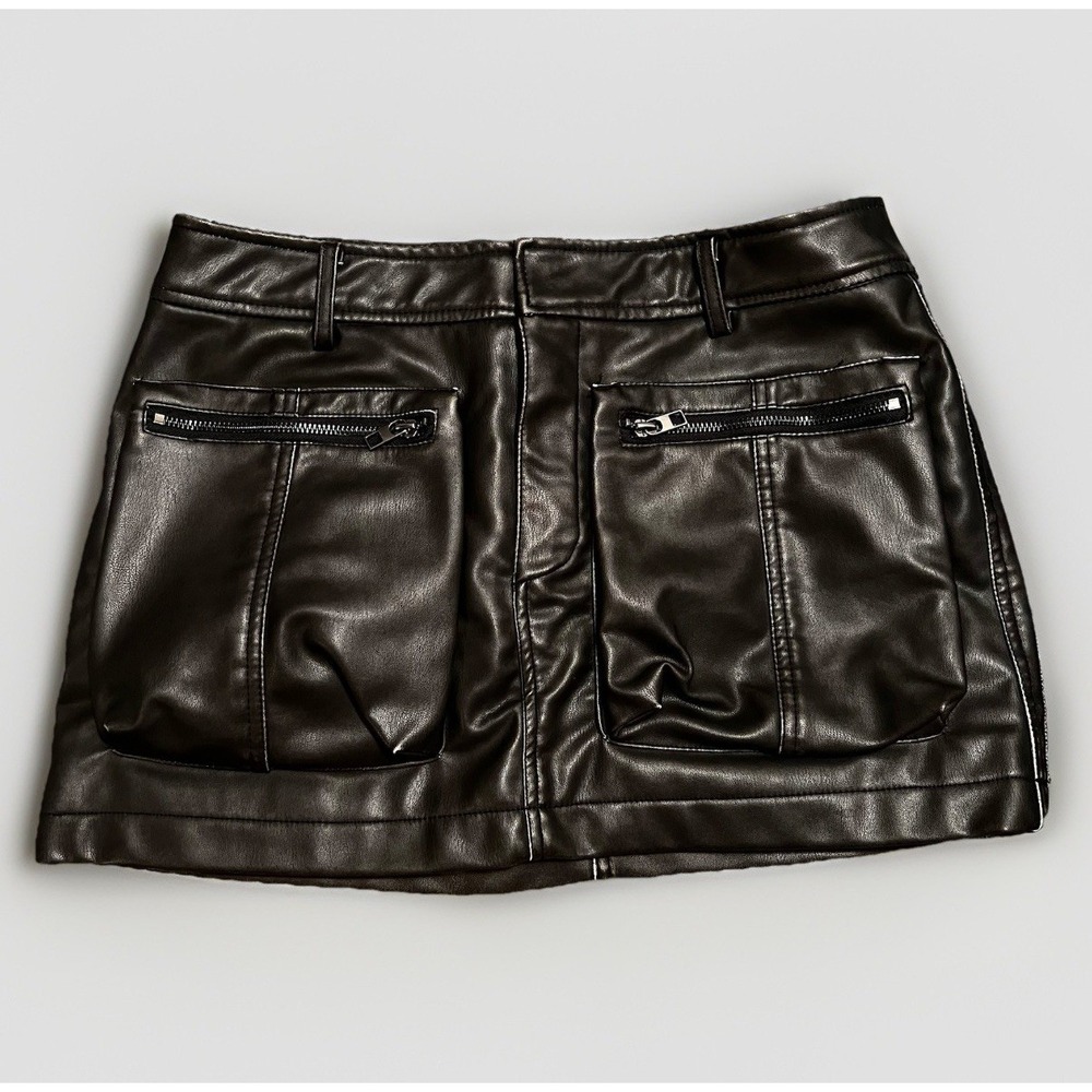 Zara Women's Size Large Black Faux Leather Mini Skirt Front Pockets Biker Edgy